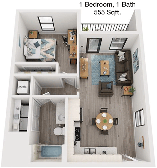555 sq ft floorplan layout