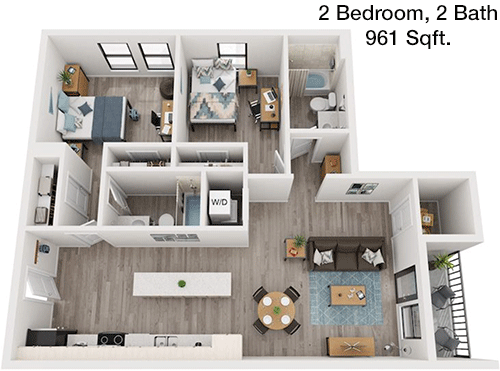 961 sq ft floorplan layout