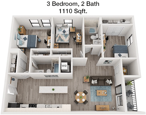 1,110 sq ft floorplan layout
