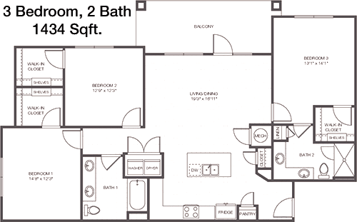 1,434 sq ft floorplan layout