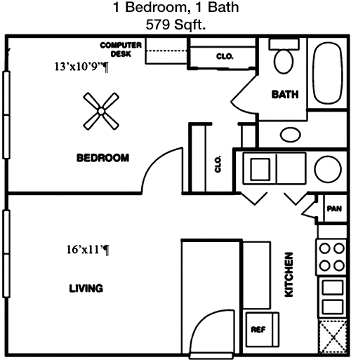579 sq ft floorplan layout