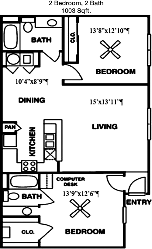 1,003 sq ft floorplan layout