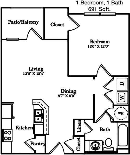691 sq ft floorplan layout