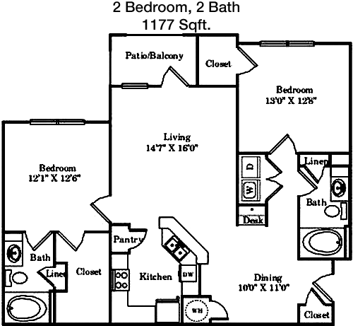 1,177 sq ft floorplan layout