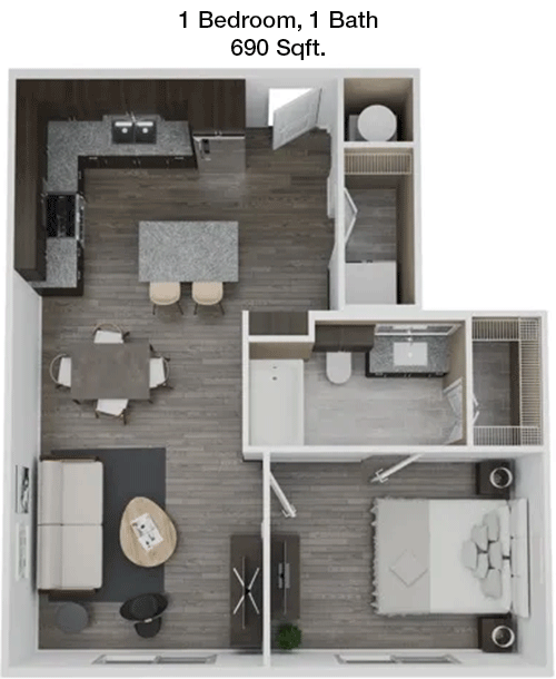 690 sq ft floorplan layout