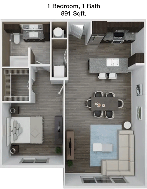 891 sq ft floorplan layout