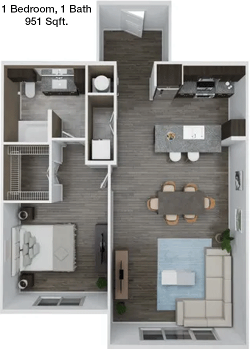 951 sq ft floorplan layout
