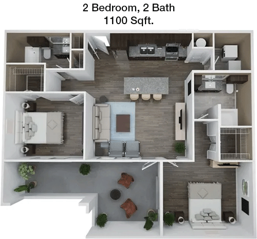 1,100 sq ft floorplan layout