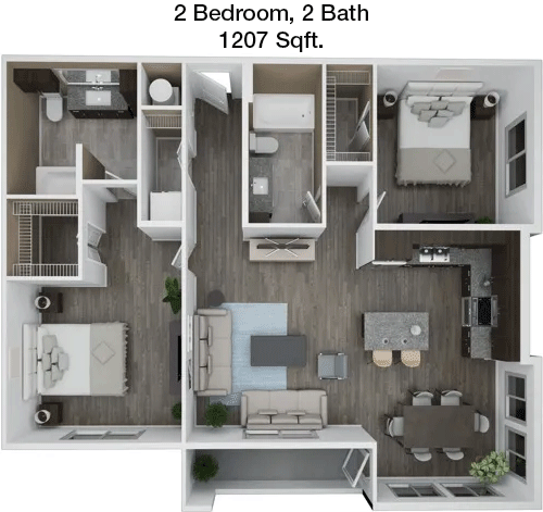 1,207 sq ft floorplan layout
