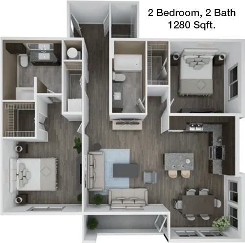 1,280 sq ft floorplan layout