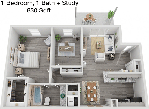 830 sq ft floorplan layout