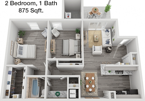 875 sq ft floorplan layout