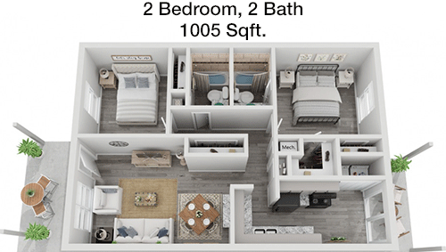 1,005 sq ft floorplan layout