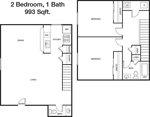 993 sq ft floorplan layout