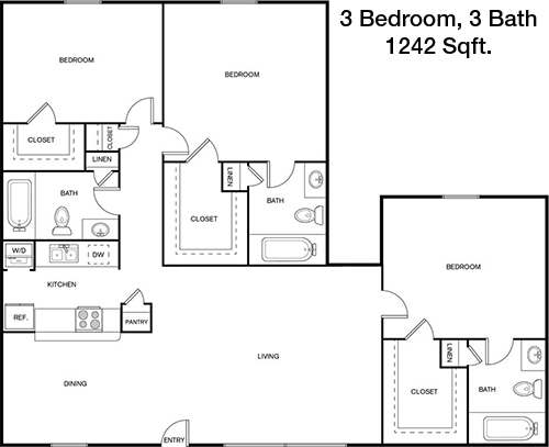 1,242 sq ft floorplan layout