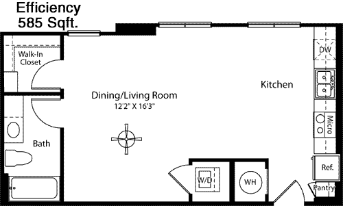 585 sq ft floorplan layout