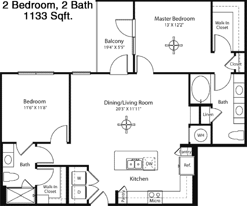 1,133 sq ft floorplan layout