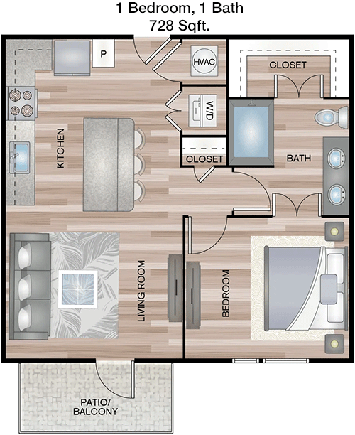 728 sq ft floorplan layout