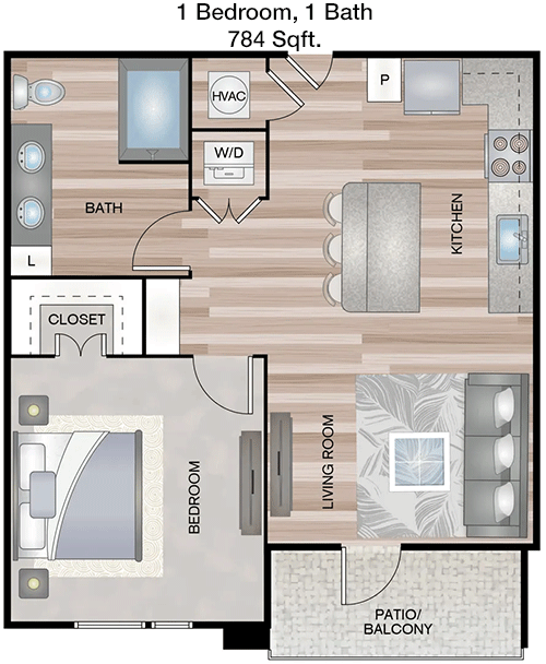 784 sq ft floorplan layout
