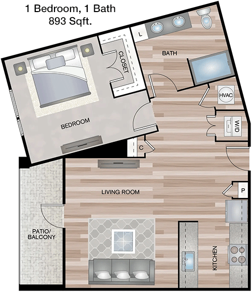893 sq ft floorplan layout