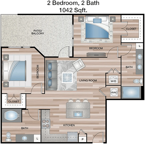 1,042 sq ft floorplan layout