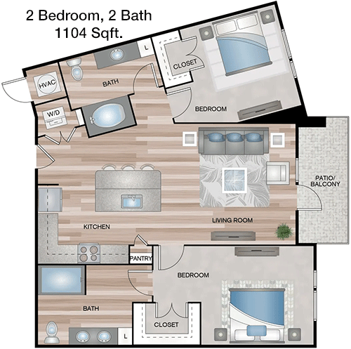 1,104 sq ft floorplan layout