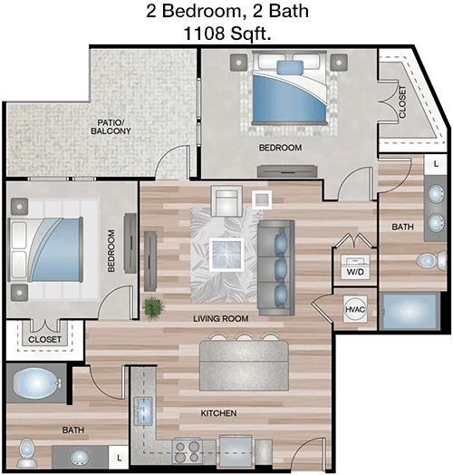 1,108 sq ft floorplan layout