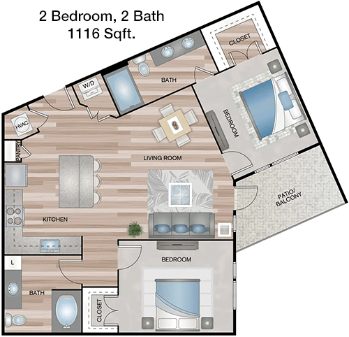 1,116 sq ft floorplan layout