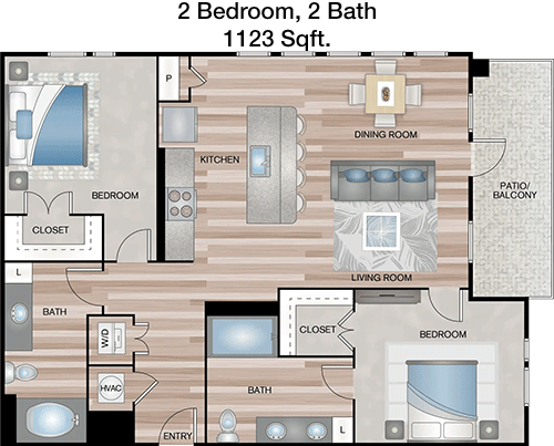 1,123 sq ft floorplan layout