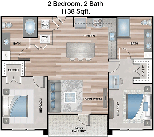 1,138 sq ft floorplan layout