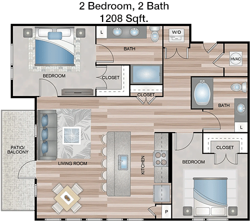 1,208 sq ft floorplan layout