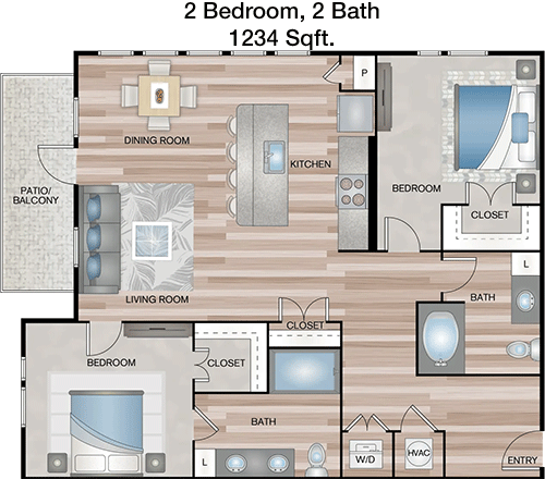 1,234 sq ft floorplan layout