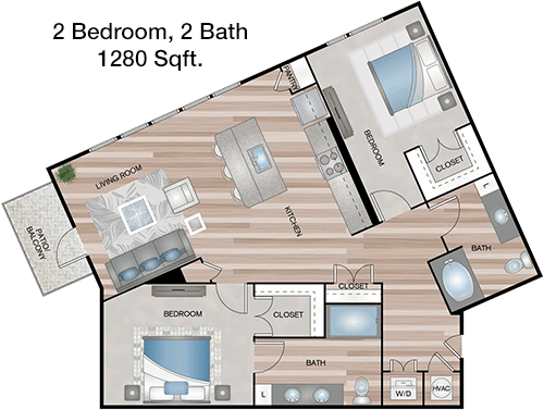 1,280 sq ft floorplan layout