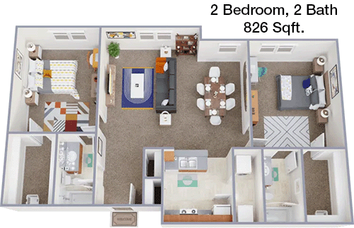 826 sq ft floorplan layout