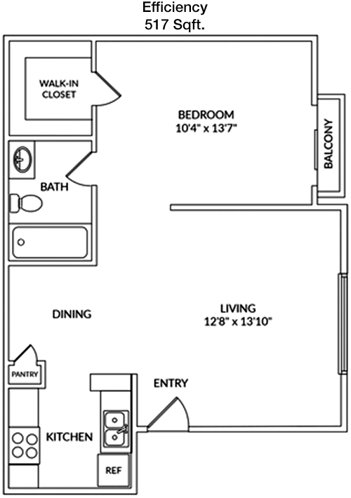 517 sq ft floorplan layout