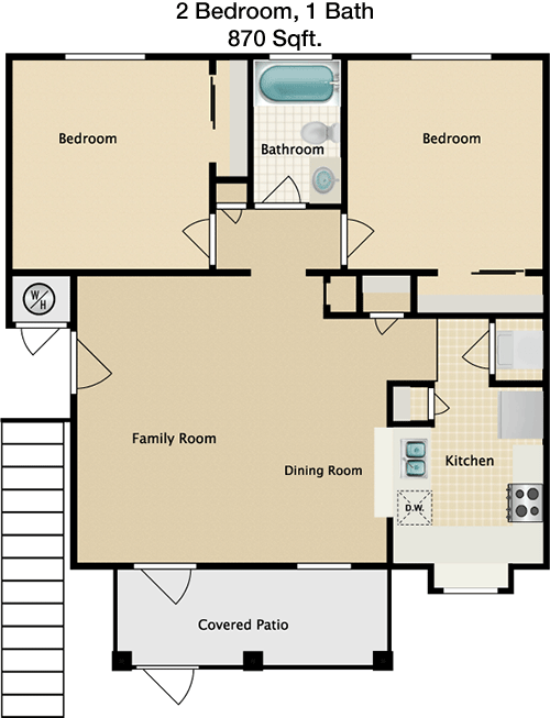 870 sq ft floorplan layout