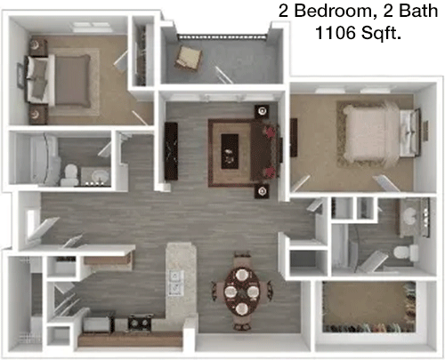 1,106 sq ft floorplan layout