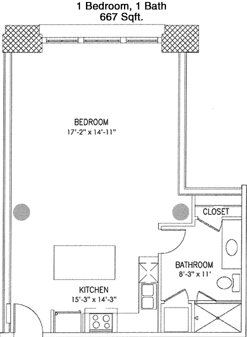 667 sq ft floorplan layout