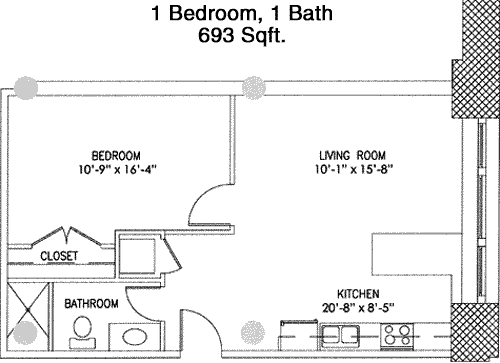 693 sq ft floorplan layout