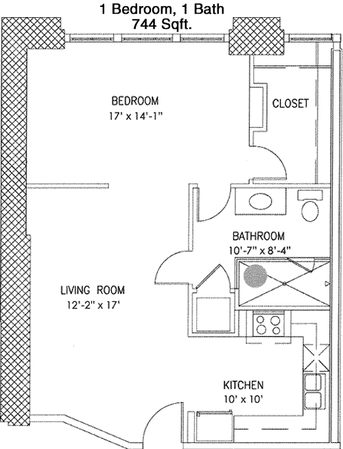 744 sq ft floorplan layout