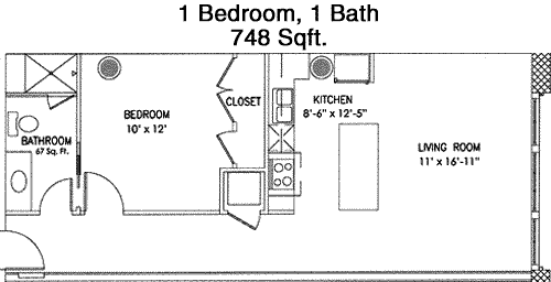 748 sq ft floorplan layout