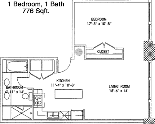 776 sq ft floorplan layout