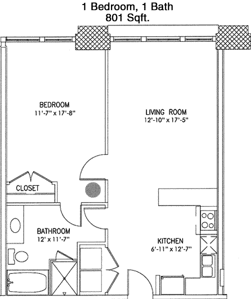 801 sq ft floorplan layout