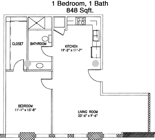 848 sq ft floorplan layout