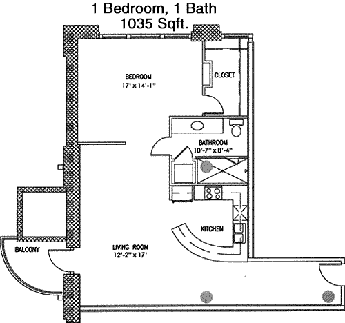 1,035 sq ft floorplan layout