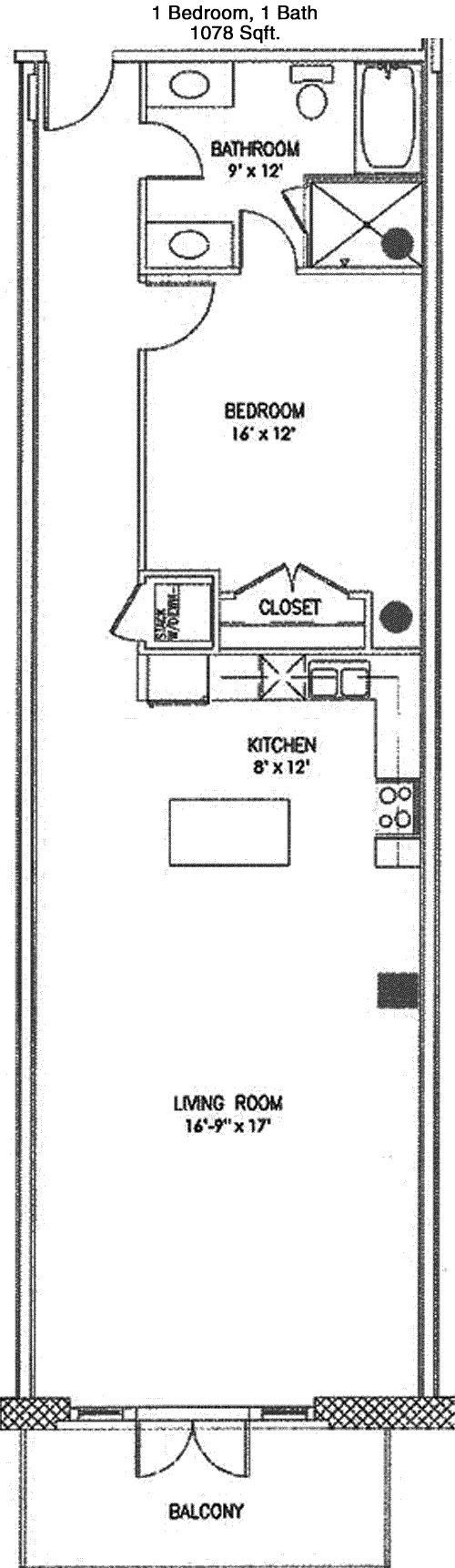 1,078 sq ft floorplan layout