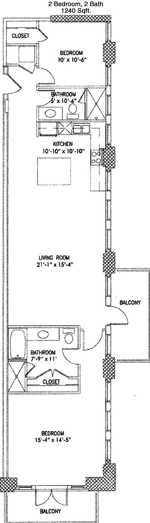 1,240 sq ft floorplan layout