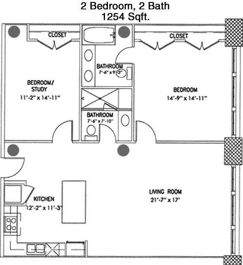 1,254 sq ft floorplan layout