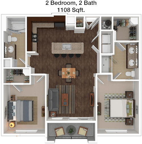 1,108 sq ft floorplan layout