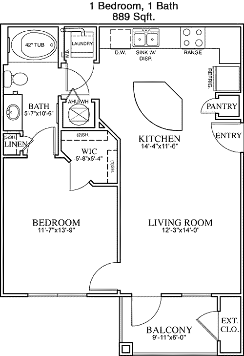 889 sq ft floorplan layout